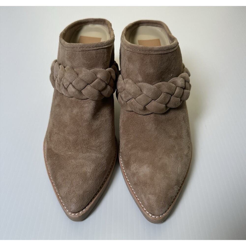 Dolce Vita Serla braided pointed-toe mules in truffle suede 6.5